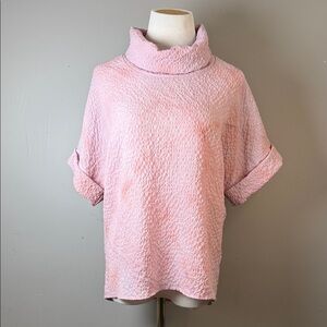 Textured Pink Turtleneck Short Sleeve Top